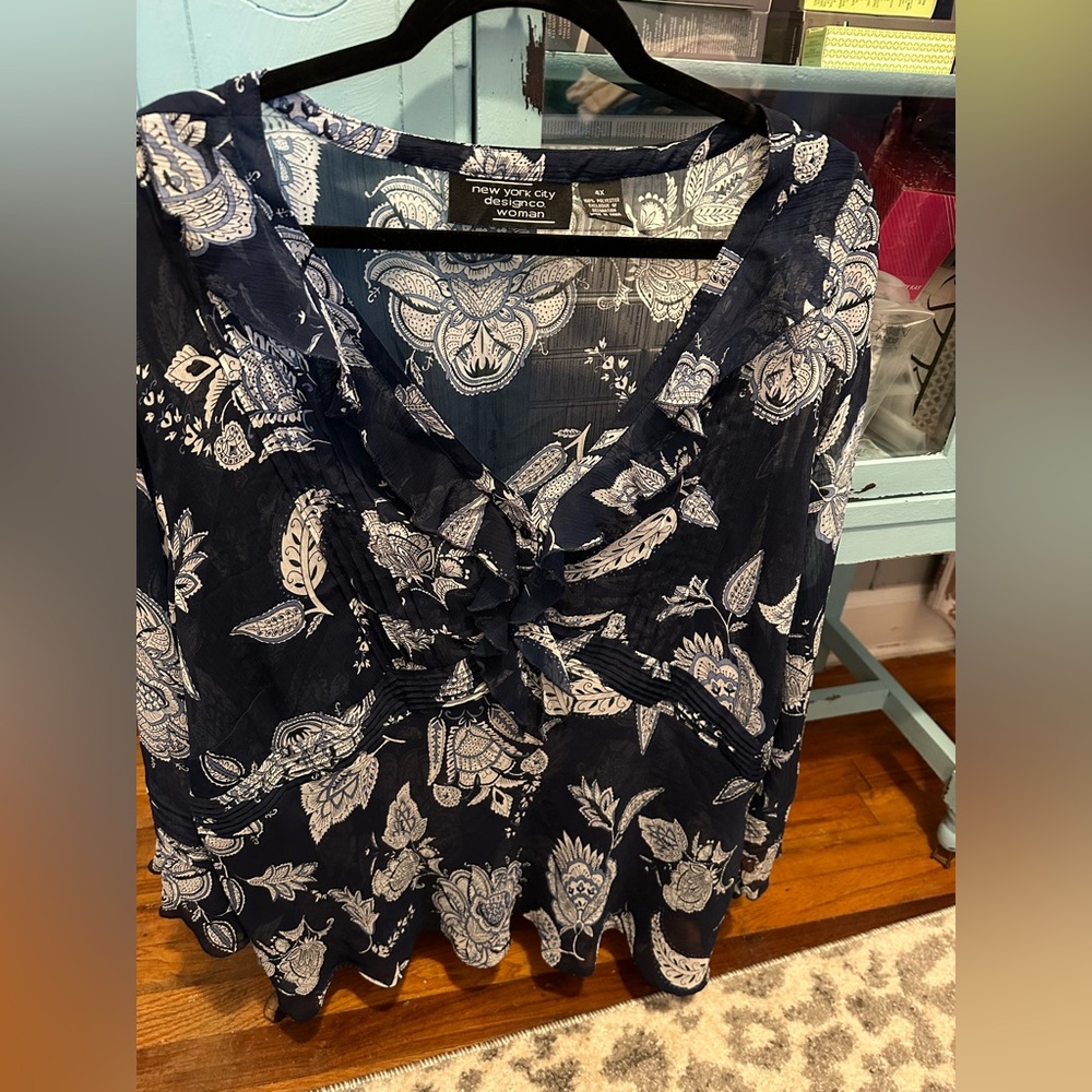 Gorgeous silky navy and white blouse!